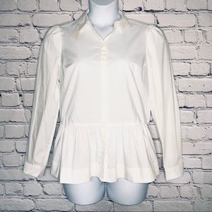 Rebecca Taylor White Long Sleeve Poplin Peplum Top Sz 12